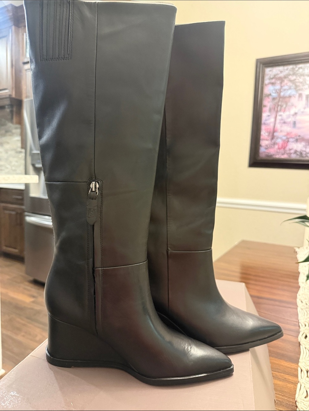 Franco Sarto Black Knee-High Wedge Boots